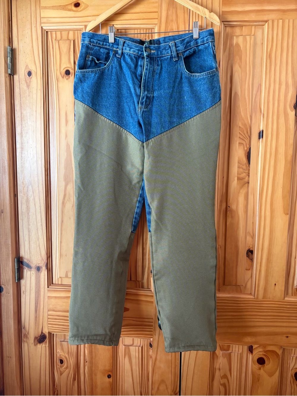 Two-Tone Men's Jeans - Blue & Olive hunting pants